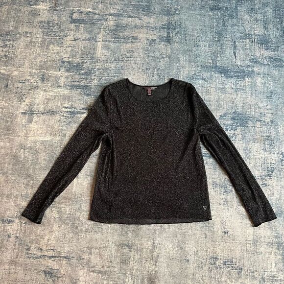 Victorias Secret Black Shimmer Metallic Sheer Long Sleeve Blouse Size M / L - Picture 1 of 9